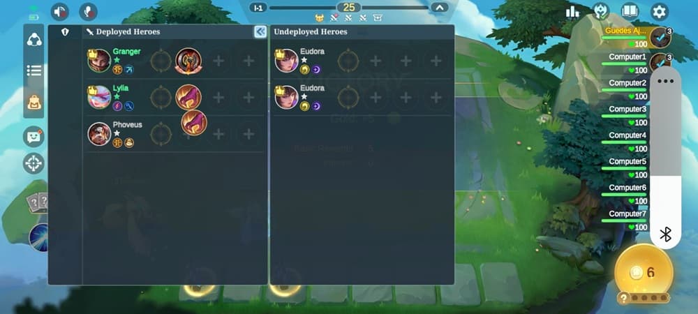 Items for equipping heroes are shown over a list of icons representing heroes.