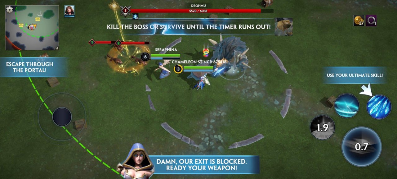 female warriors battling with monsters in the field