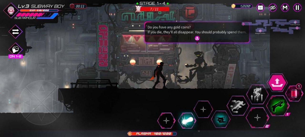 the robot protagonist talking to a merchant npc