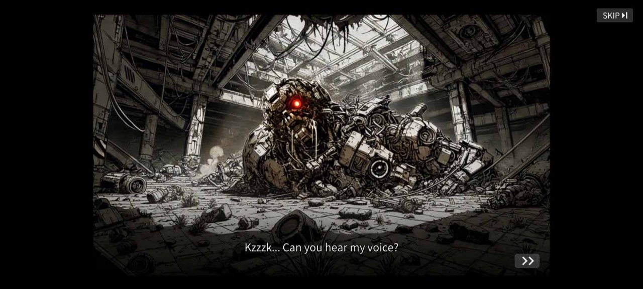 a shattered robot in ruins