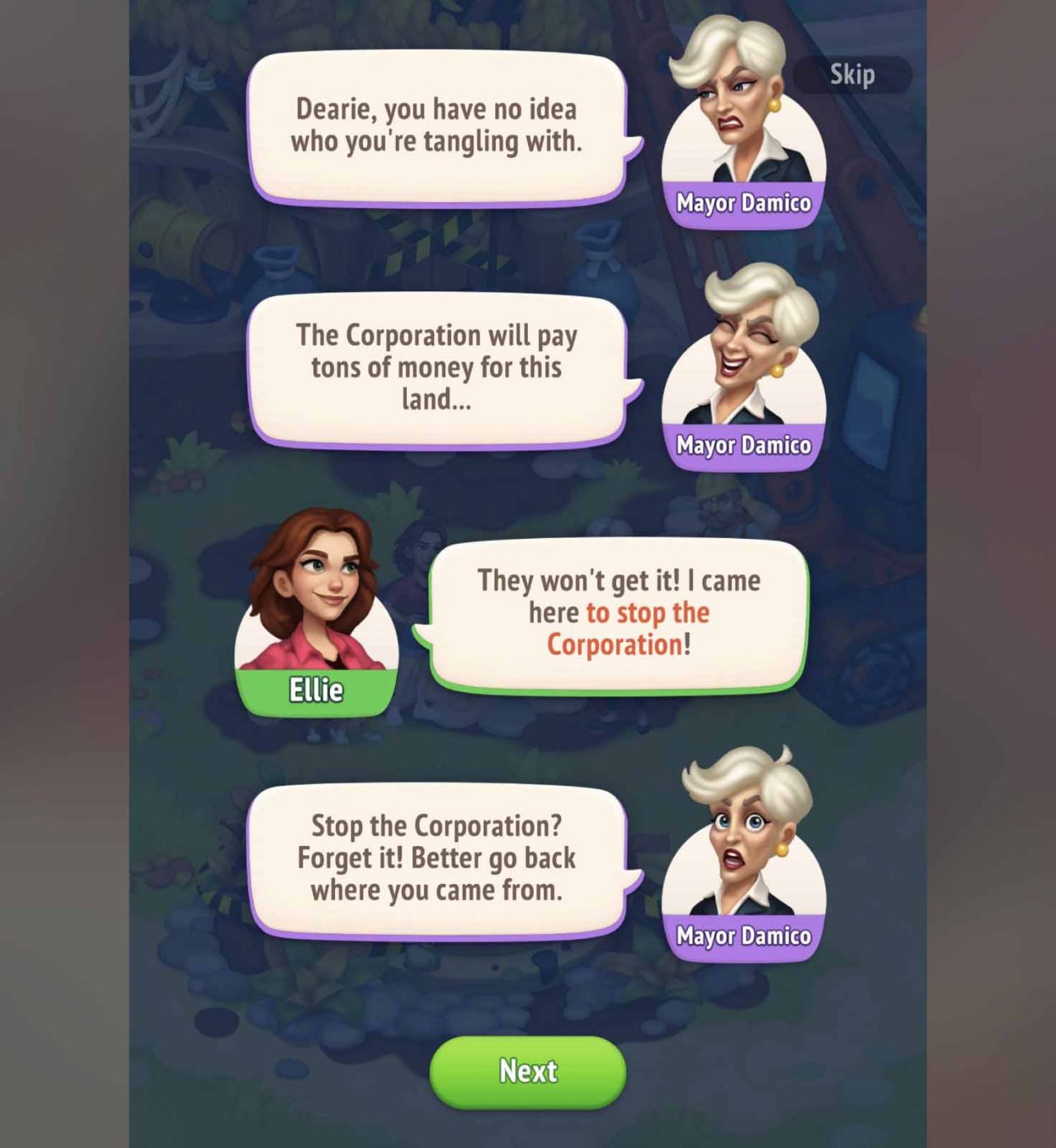 a dialogue exchange between a young girl and an evil mayor