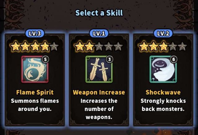 a menu of three skill choices