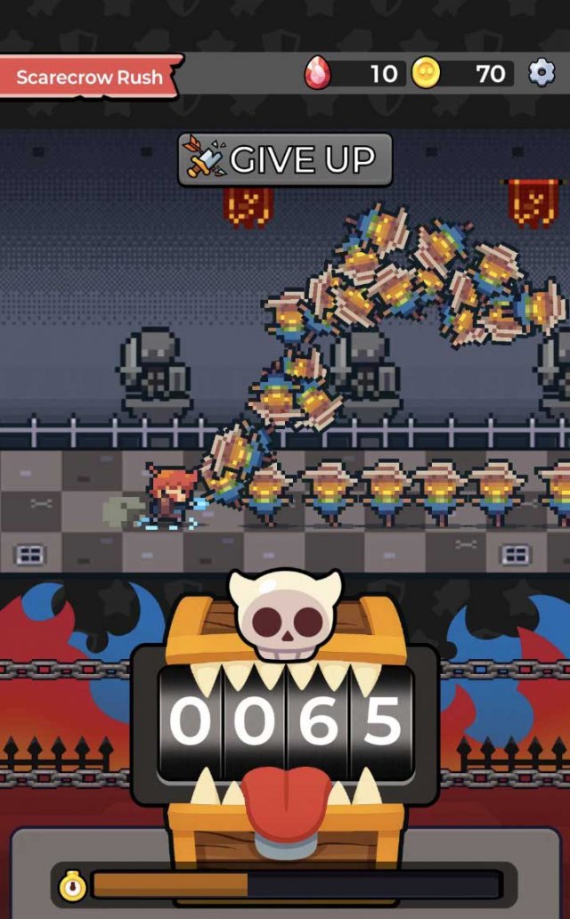 a warrior fighting through endless scarecrows