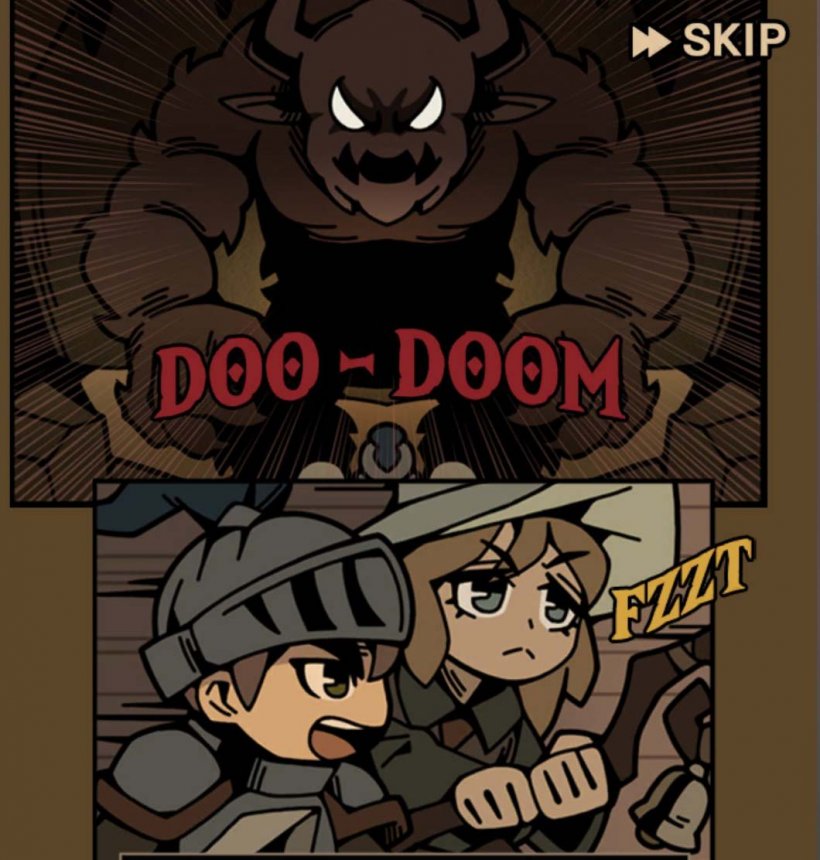 two heroes trying to escape a monster