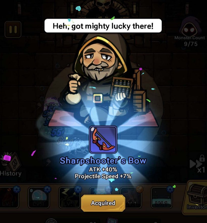 a hooded character offering a random weapon