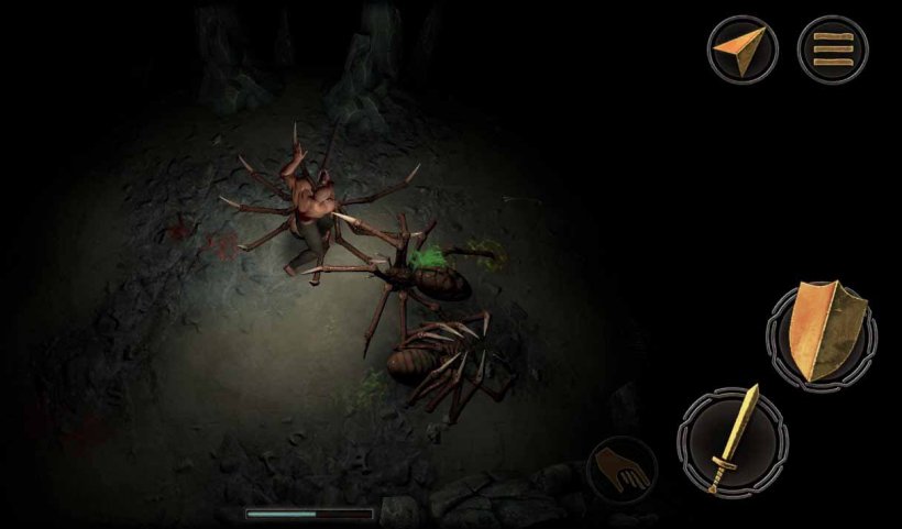 a lone warrior battling giant spiders