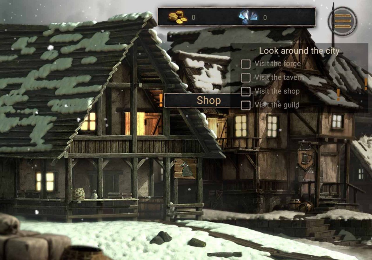 a shop in a town with a mission list