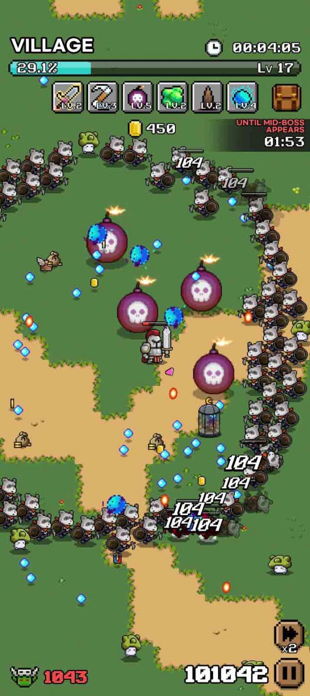 a knight surrounded by monsters in a green field