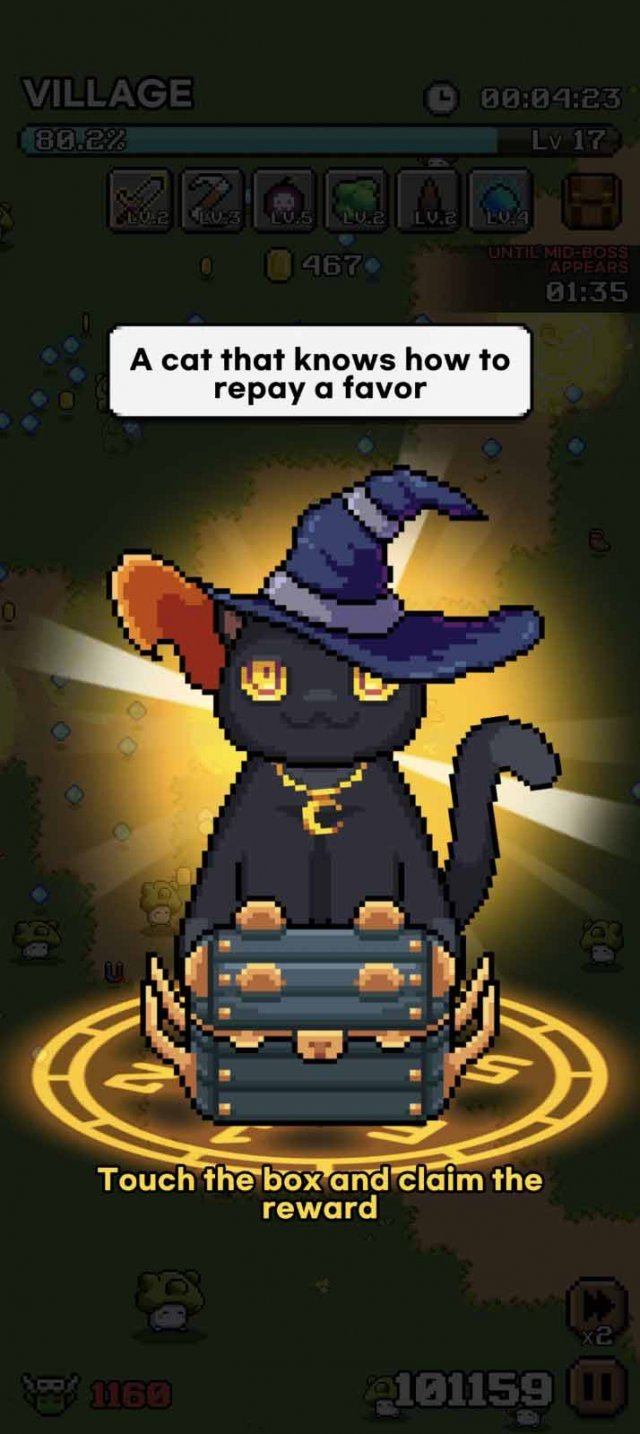 a cat with a treasure chest as a reward