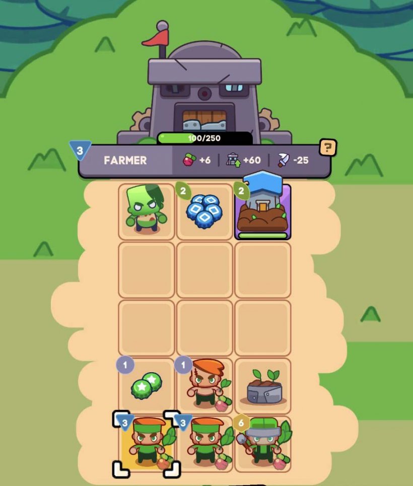 farmers and a zombie on a grid