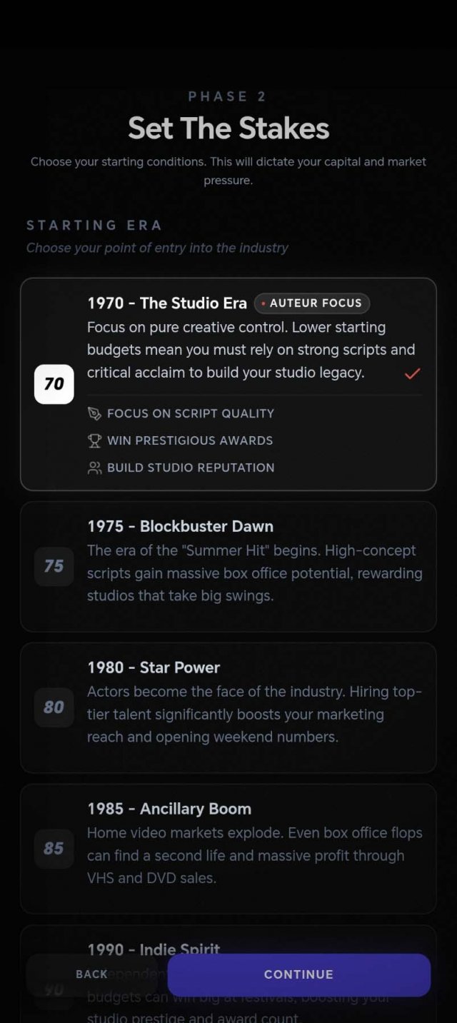 a menu of genres and stats to choose from