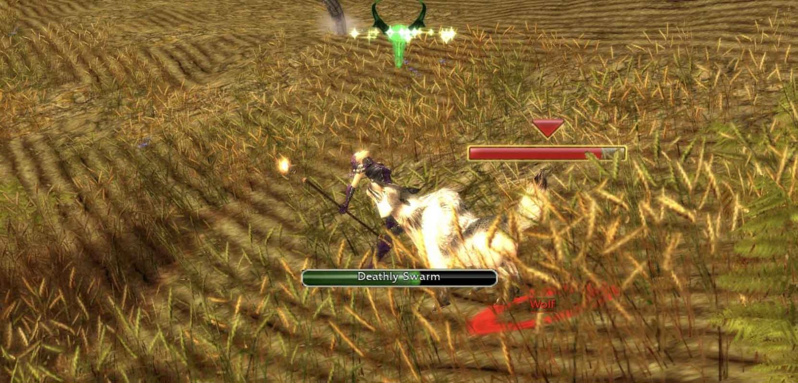 a characters fighting with a monster in a field
