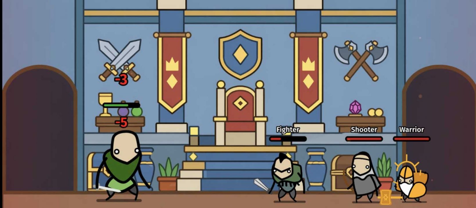 a stickman hero fighting foes in a medieval castle