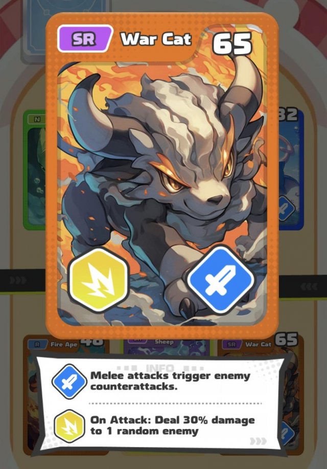a war cat card with its stats