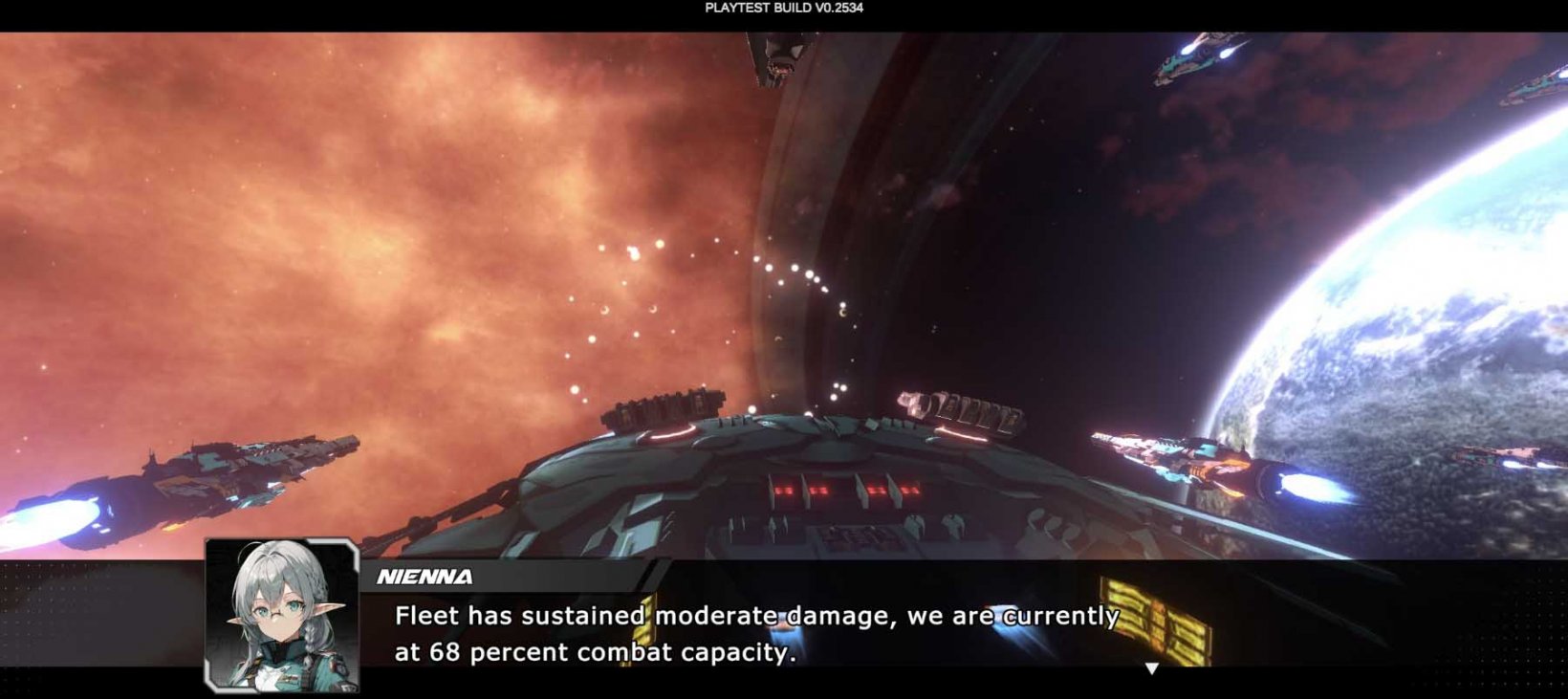 a female elven pilot narrating combat in space
