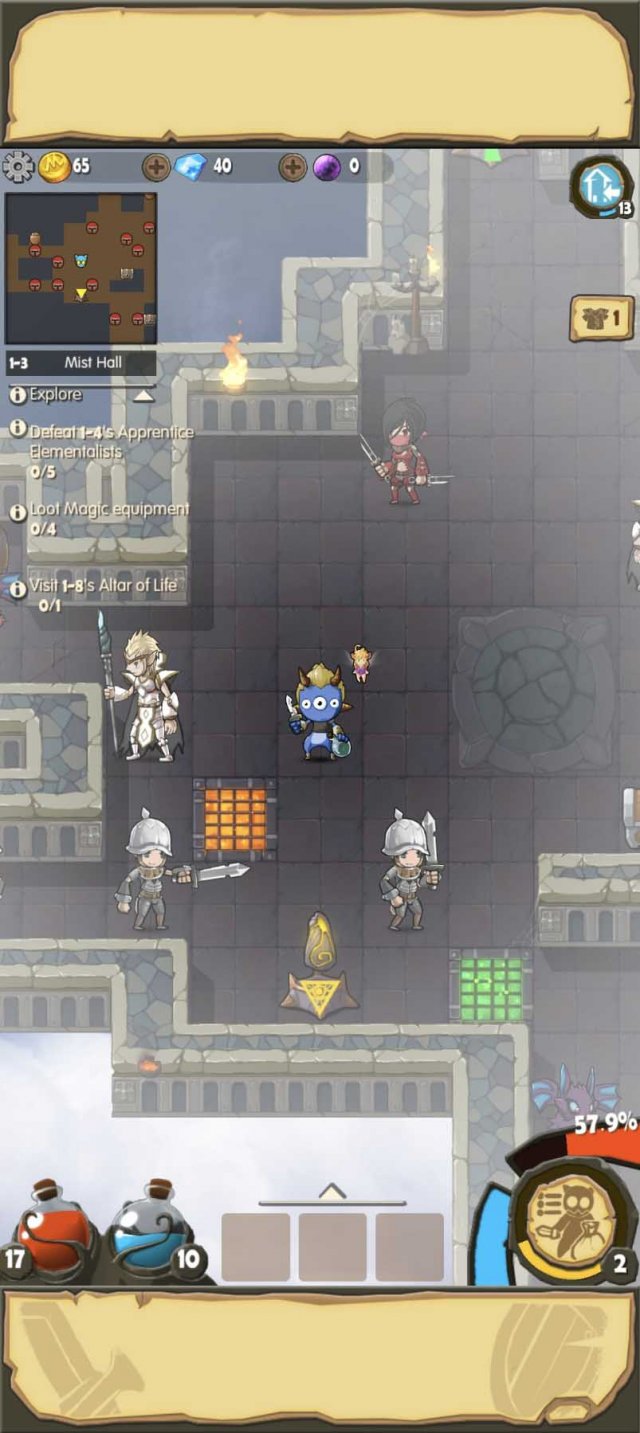 a derpy blue goblin surrounded by humans in a tower