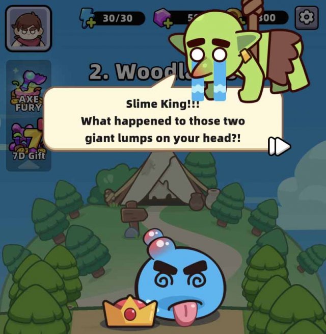 a goblin crying about the blue slime's lumps