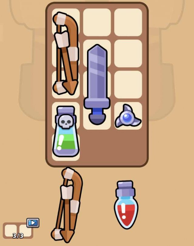 a grid representing a backpack with different weapons you can slot in