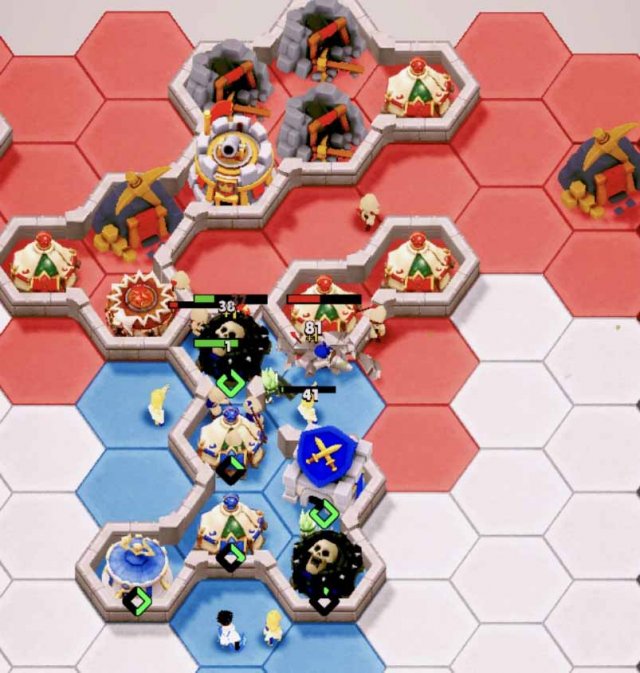 a hex-based battlefield with different units and structures