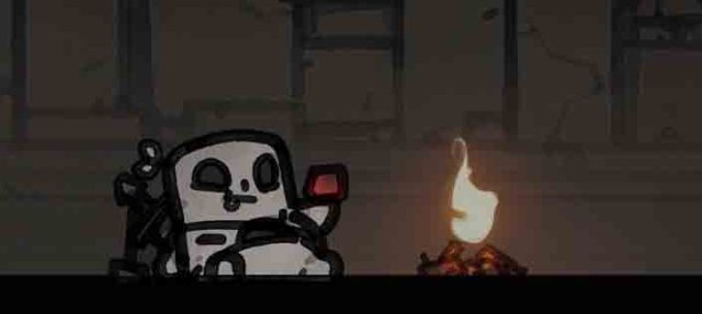a skeleton hanging out by the campfire