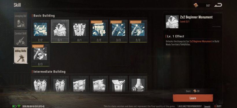 The Building skills are represented by blue icons