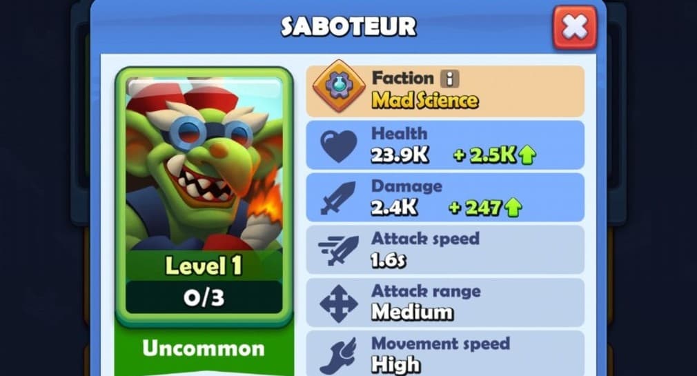saboteur the green little orc of uncommon rarity you get at the beginning of the game