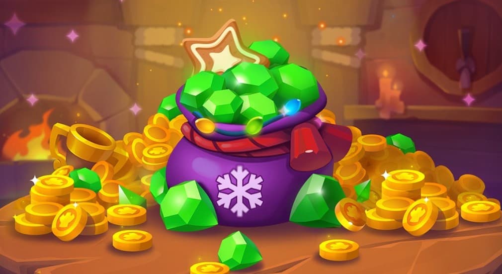 bag filled with green gems and gold