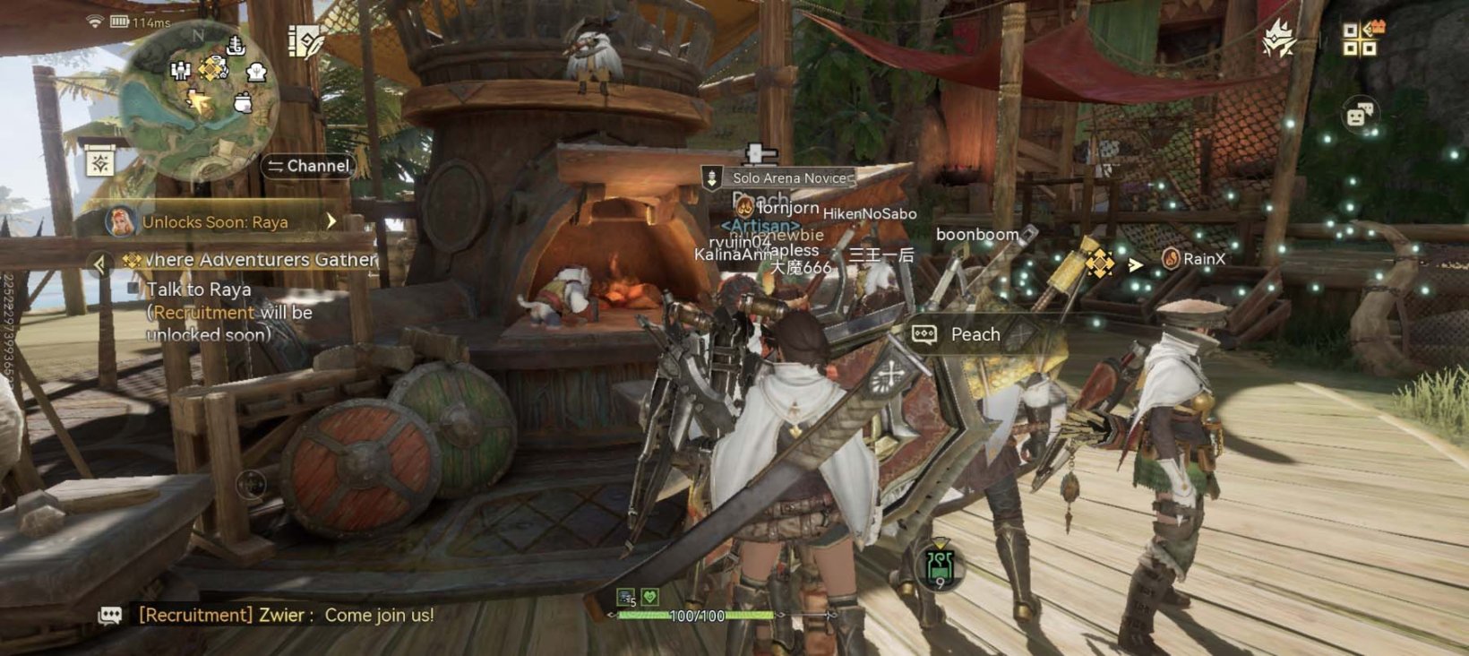 adventurers in the town square with the recruitment quest