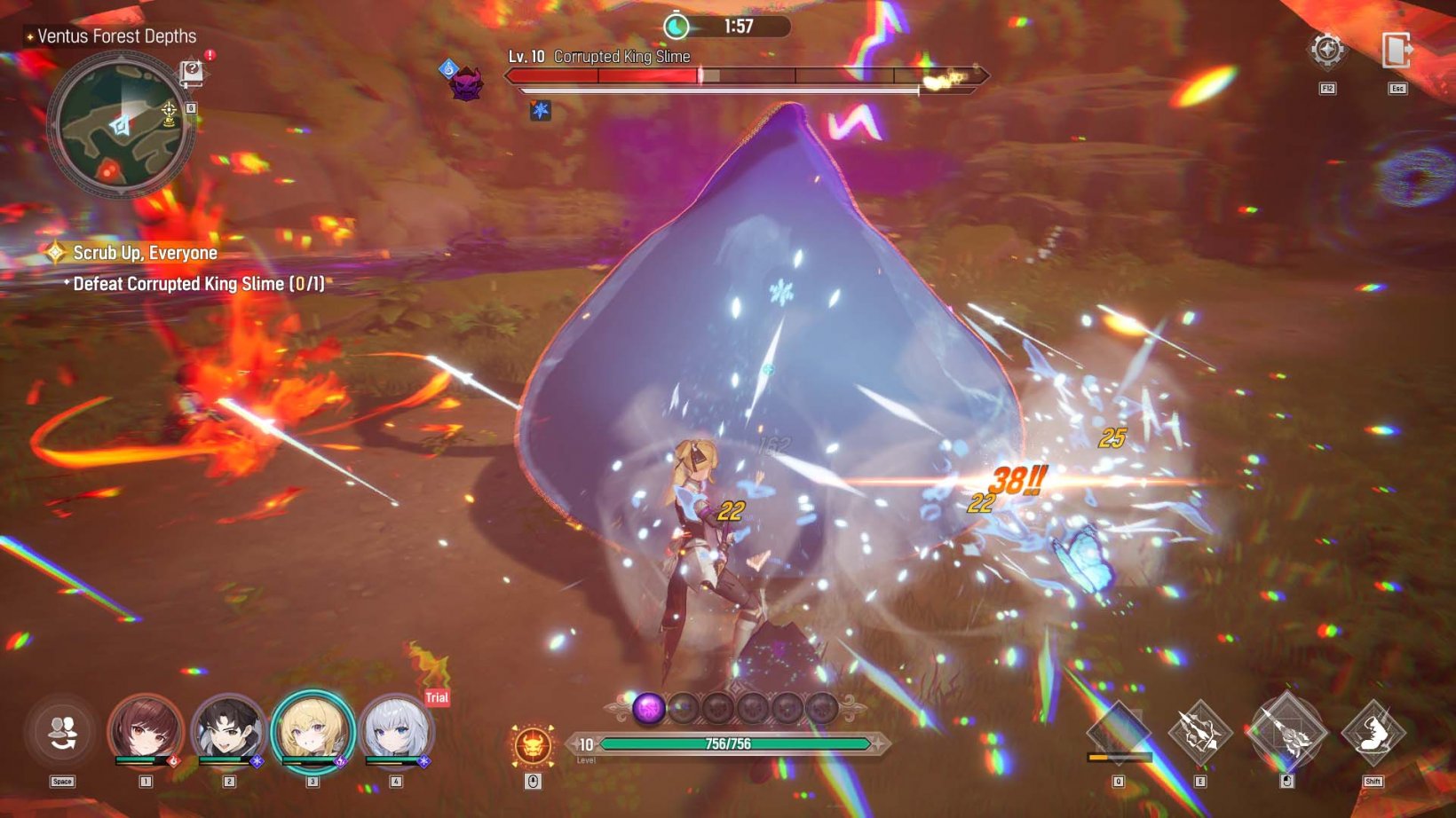 female warrior fighting a giant slime