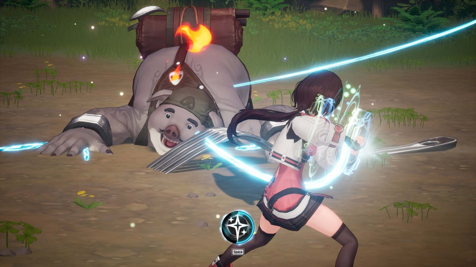 verna fighting a pig enemy