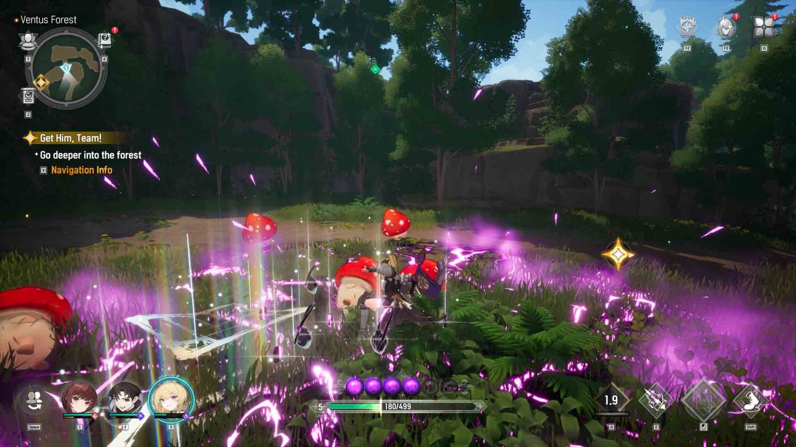female warrior fighting a bunch of mushrooms