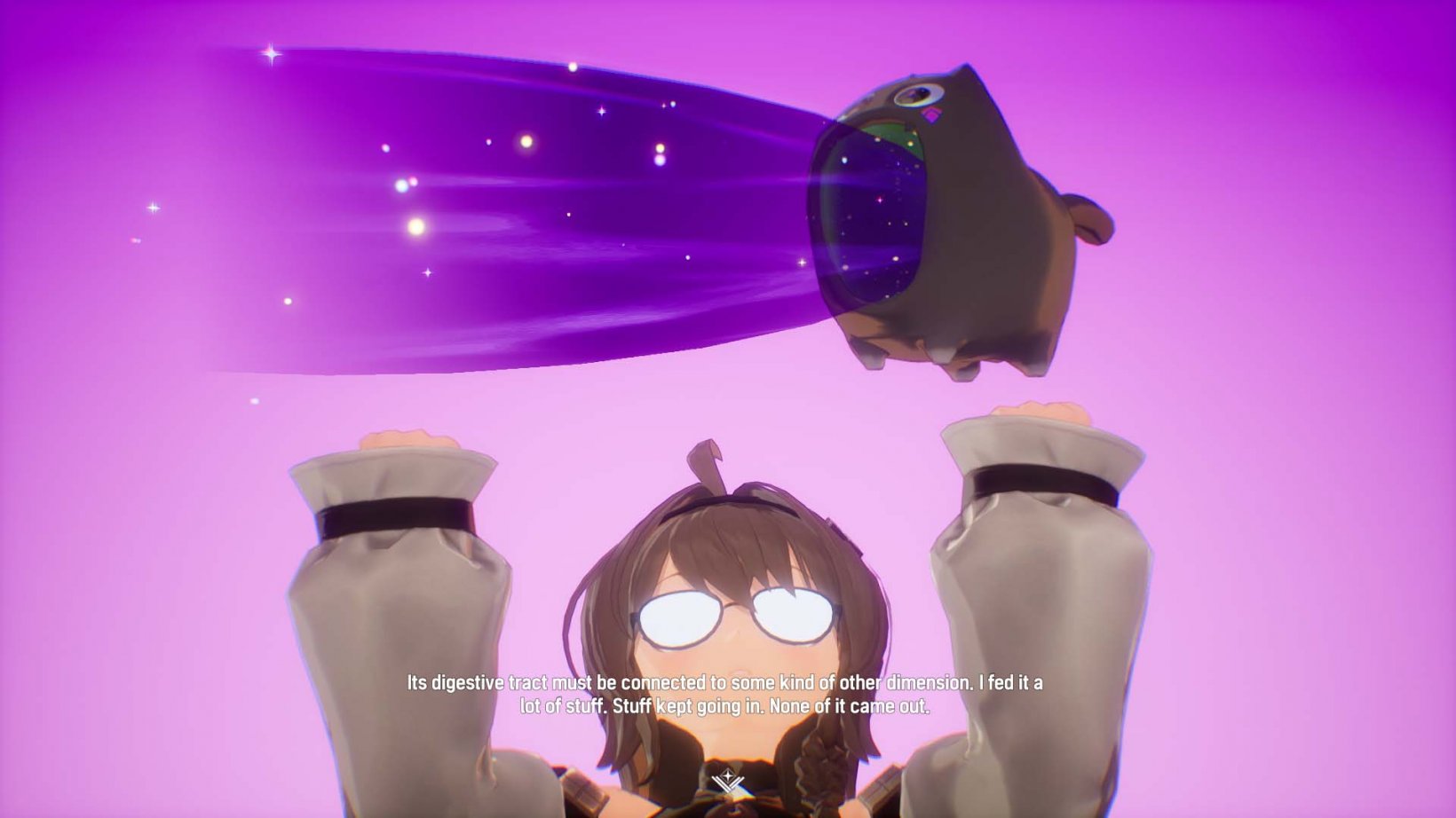 a girl with glasses talking about a cat