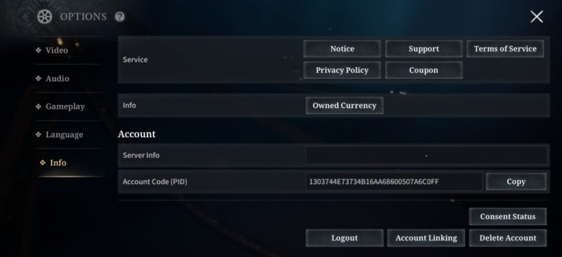 Various options including the ability to copy account code with one tap