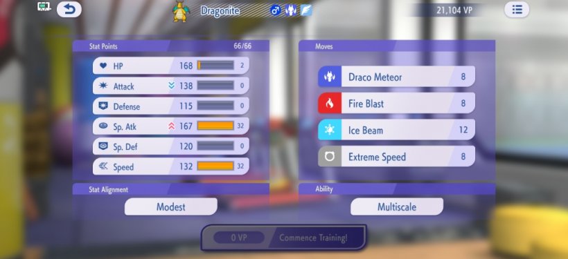 A list of options for training a Pokémon in Champions