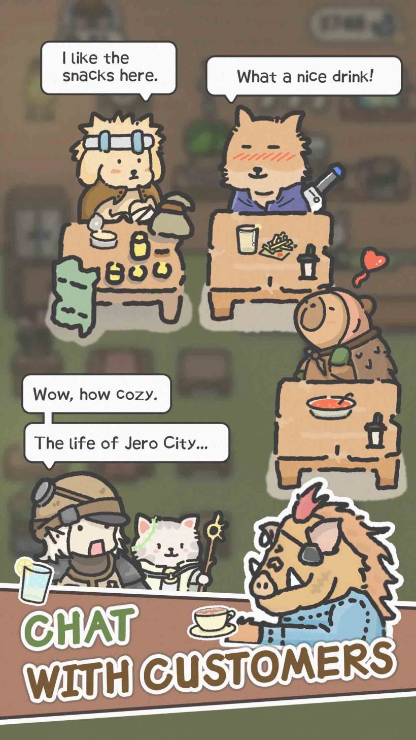a cafe with a boar, a dog, and other animals