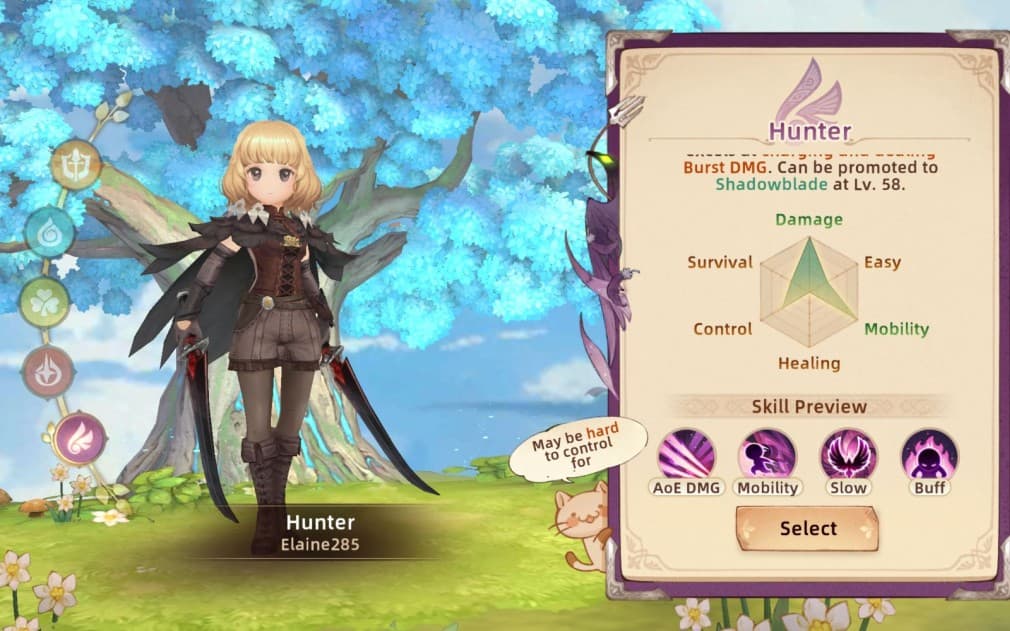 the hunter character creation screen