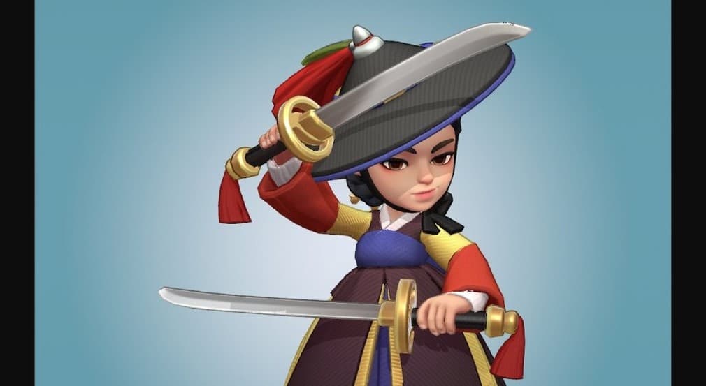 yeonwoo korean girl with big hat and hanbok dress