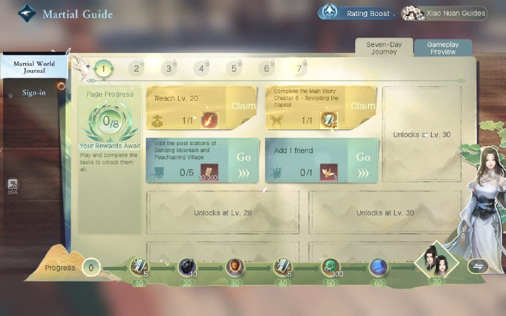 questline with rewards granted for completing some of the quests