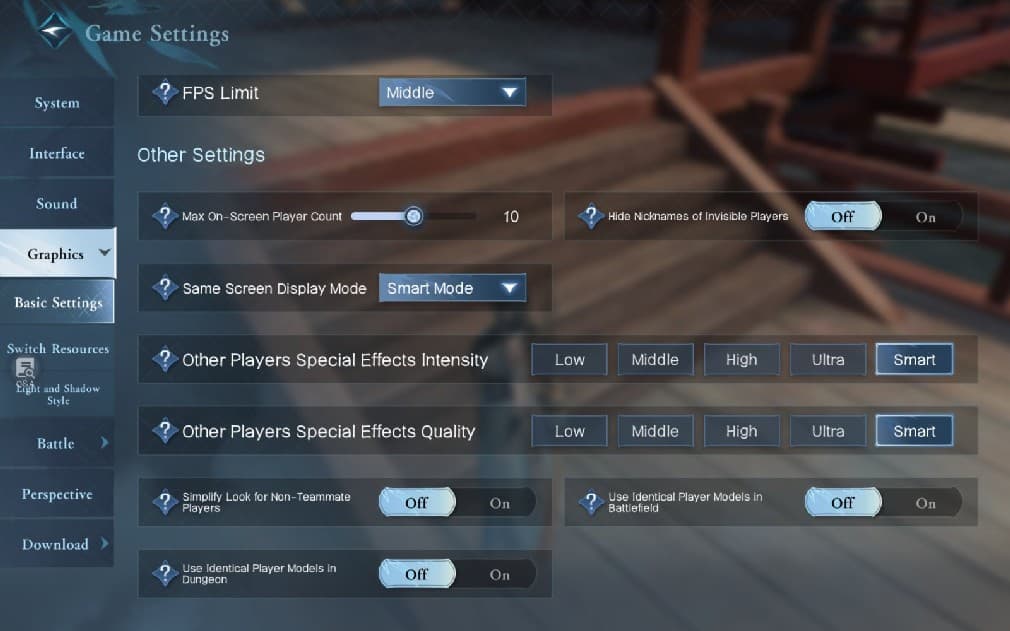 tweaking the graphics in the settings menu