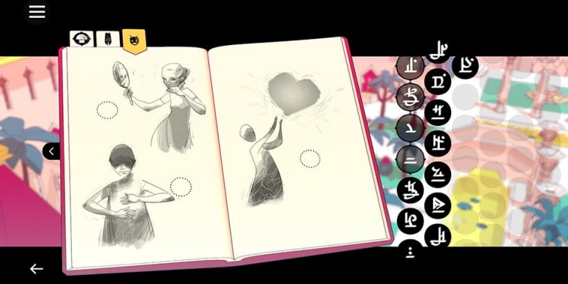 Journal pages showing glyph meanings and potential matching glyphs