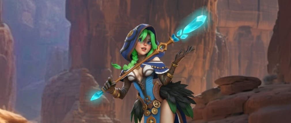 kaira the hooded mage with a sceptre