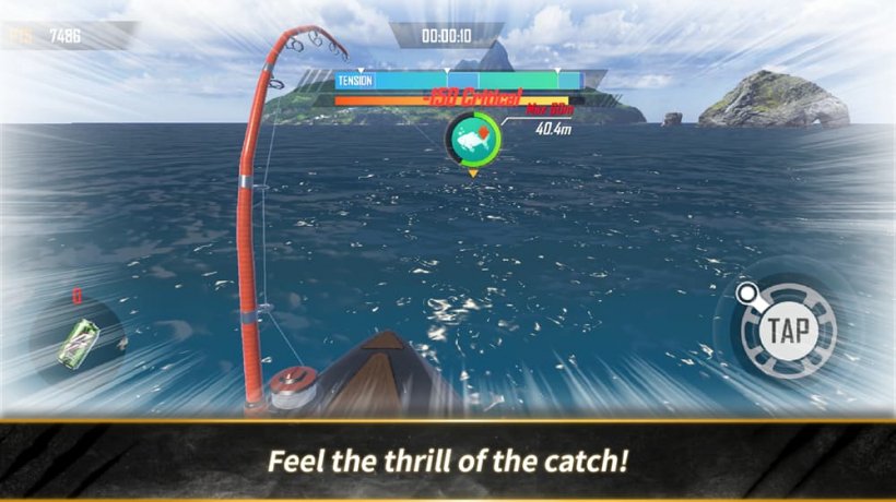 A high-intensity image of a person angling with the words 'feel the thrill of the catch' overlaid