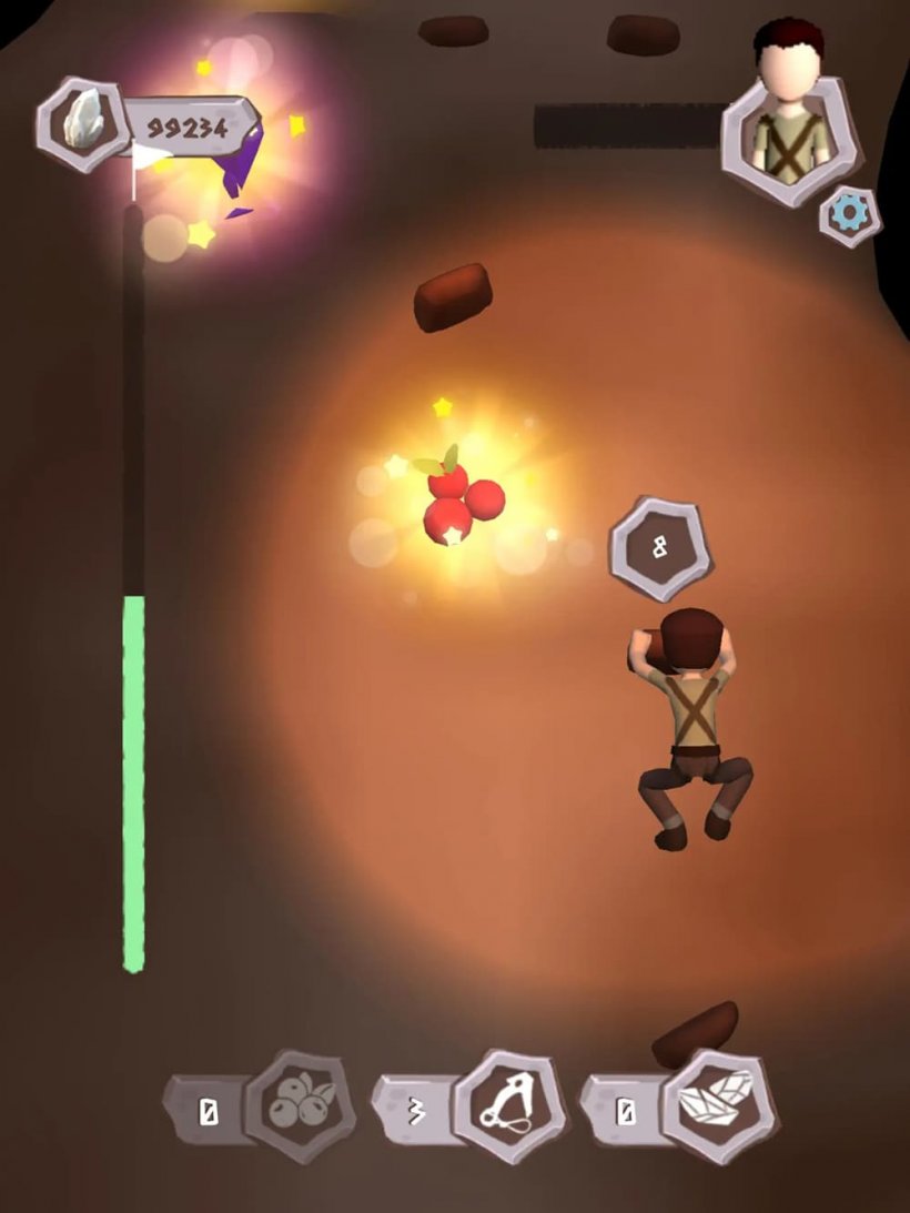 A picture of a low-poly character climbing up a mountain face in the dark