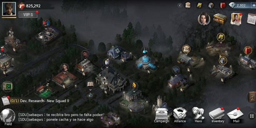 View of home base showing buildings including the mansion, research lab and helipad