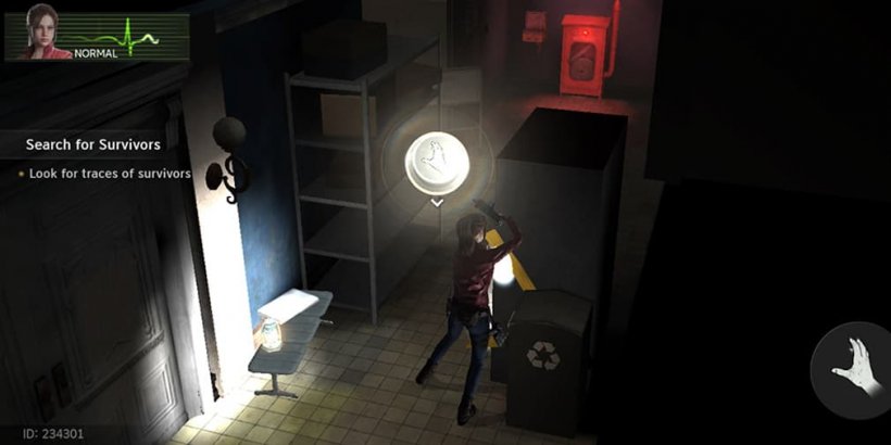 Claire Redfield lifting a fallen cabinet while exploring during the intro section