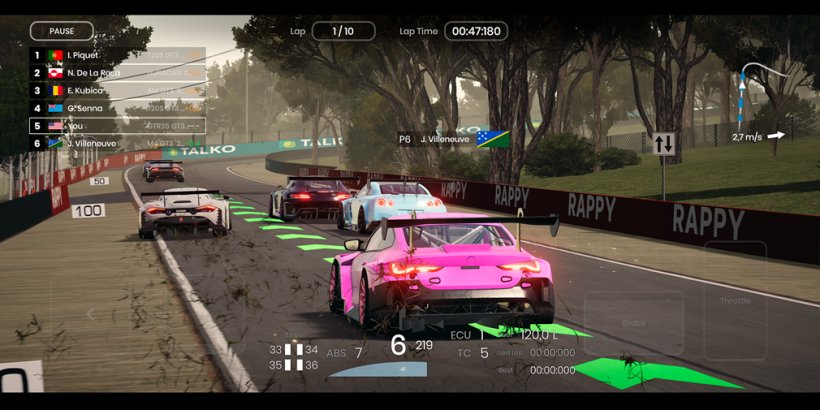 A screenshot of cars on a race track in a realistic format