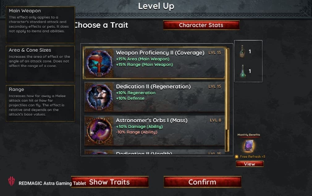 picking traits after leveling up