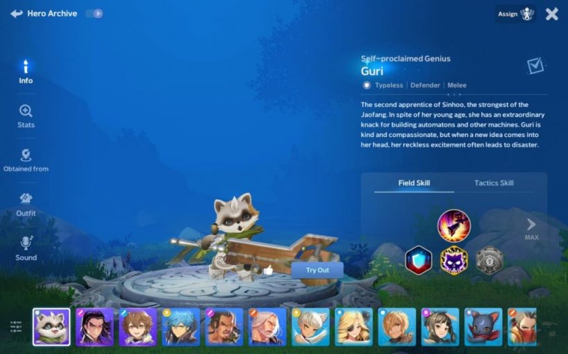guri the tanuki like character who wields a big weapon