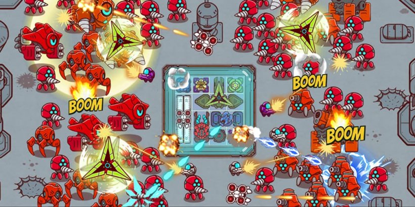 A horde of red, robotic aliens try to overrun a human base.