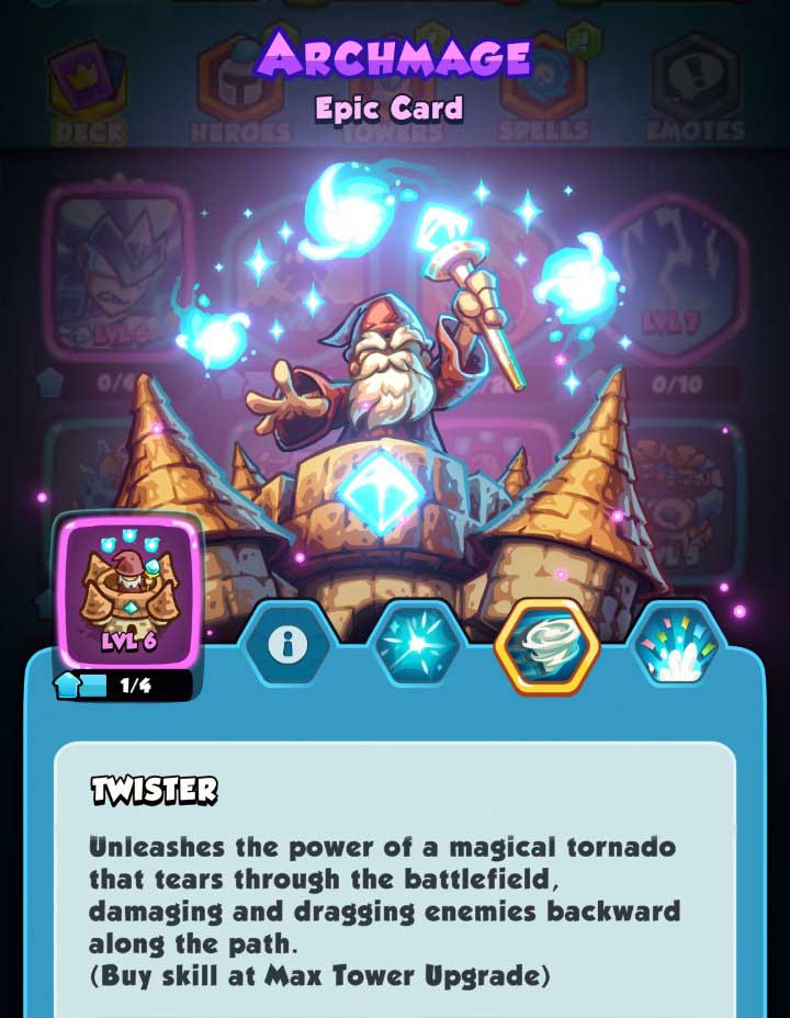 the archmage waving a magic wand with the Twister skill description